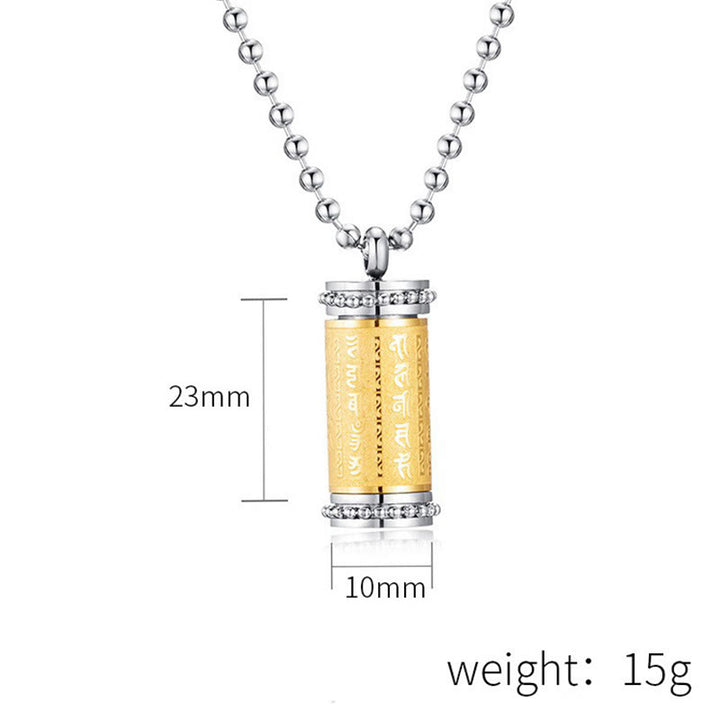 Buddha Stones Titanium Steel Prayer Wheel Scriptures Necklace Balance Pendant - image 6