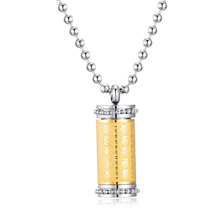 Buddha Stones Titanium Steel Prayer Wheel Scriptures Necklace Balance Pendant - image 2