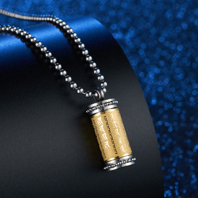 Buddha Stones Titanium Steel Prayer Wheel Scriptures Necklace Balance Pendant - image 4