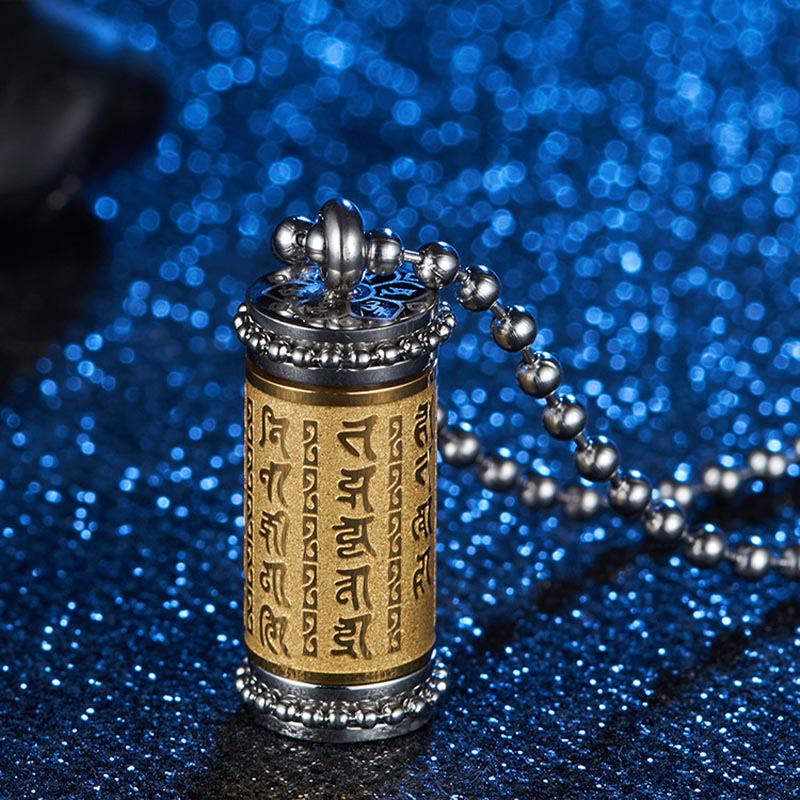 Buddha Stones Titanium Steel Prayer Wheel Scriptures Necklace Balance Pendant - Titanium Steel Prayer Wheel - image 0