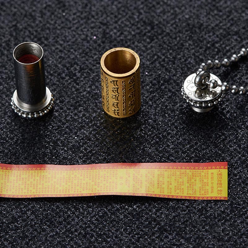 Buddha Stones Titanium Steel Prayer Wheel Scriptures Necklace Balance Pendant - image 7