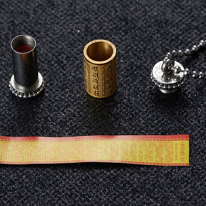 Buddha Stones Titanium Steel Prayer Wheel Scriptures Necklace Balance Pendant - image 7