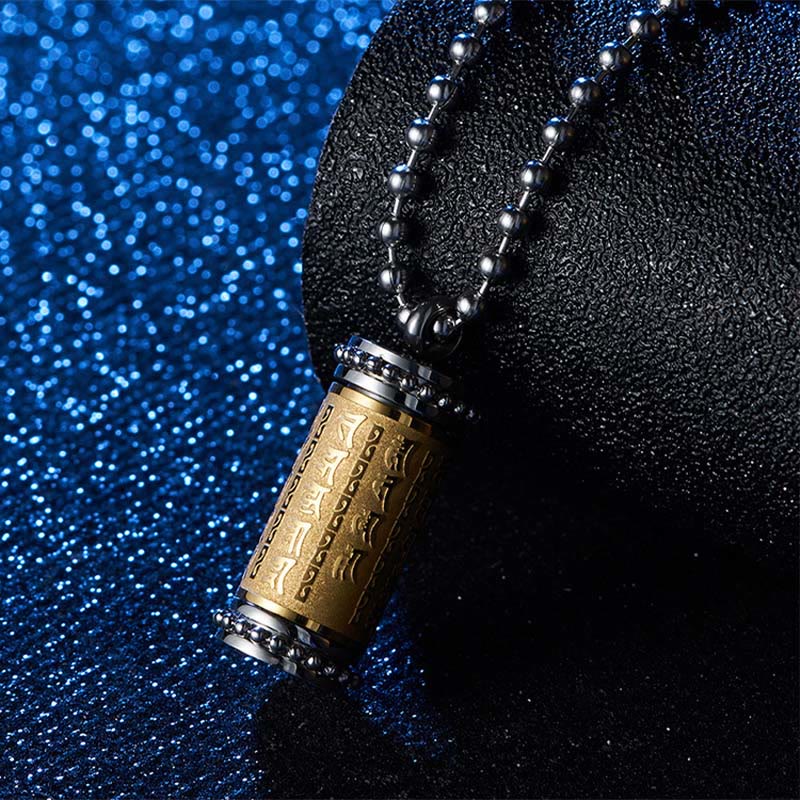 Buddha Stones Titanium Steel Prayer Wheel Scriptures Necklace Balance Pendant - image 3