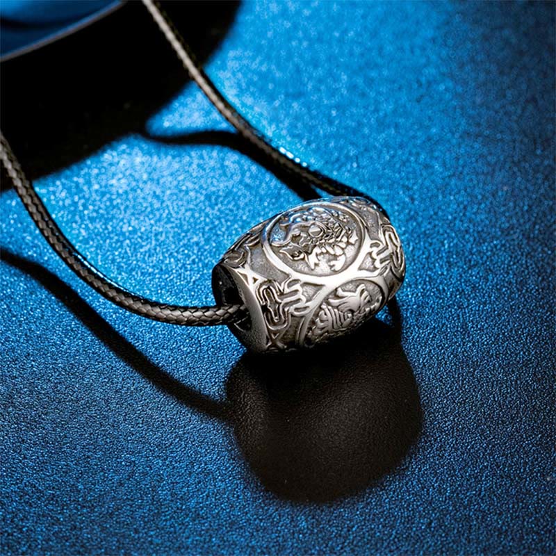 Buddha Stones Tibetan Om Mani Padme Hum Four Mythical Beasts Titanium Steel Wisdom Necklace Pendant - image 2