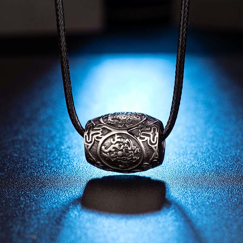 Buddha Stones Tibetan Om Mani Padme Hum Four Mythical Beasts Titanium Steel Wisdom Necklace Pendant - Four Mythical Beasts-Leather Cord - image 0