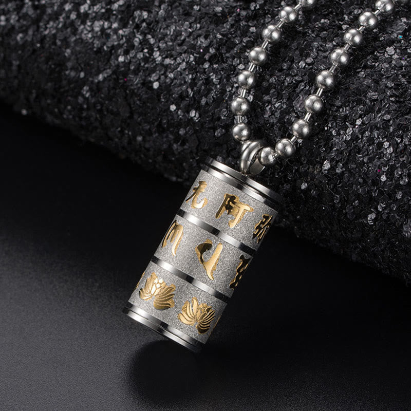 Buddha Stones Tibetan Om Mani Padme Hum Lotus Pattern Prayer Wheel Titanium Steel Peace Necklace Pendant - image 11