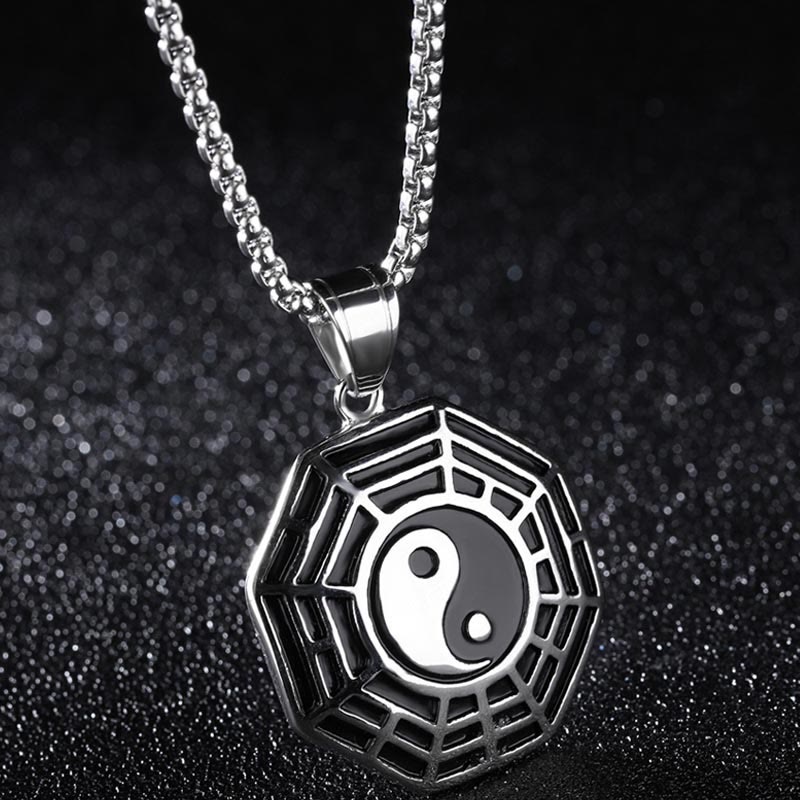 Buddha Stones Titanium Steel Bagua Yin Yang Pattern Balance Necklace Pendant - Silver Bagua - image 9