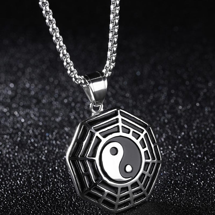 Buddha Stones Titanium Steel Bagua Yin Yang Pattern Balance Necklace Pendant - Silver Bagua - image 9