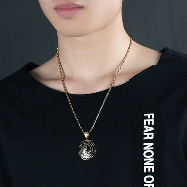 Buddha Stones Titanium Steel Bagua Yin Yang Pattern Balance Necklace Pendant - image 4