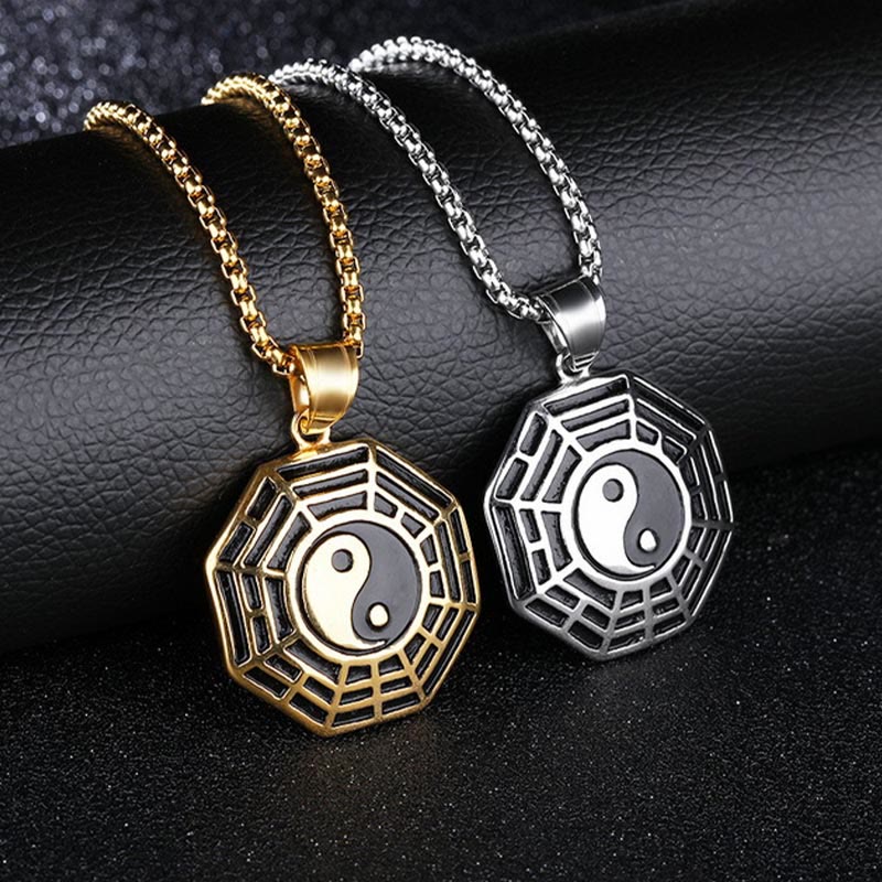 Buddha Stones Titanium Steel Bagua Yin Yang Pattern Balance Necklace Pendant - image 18