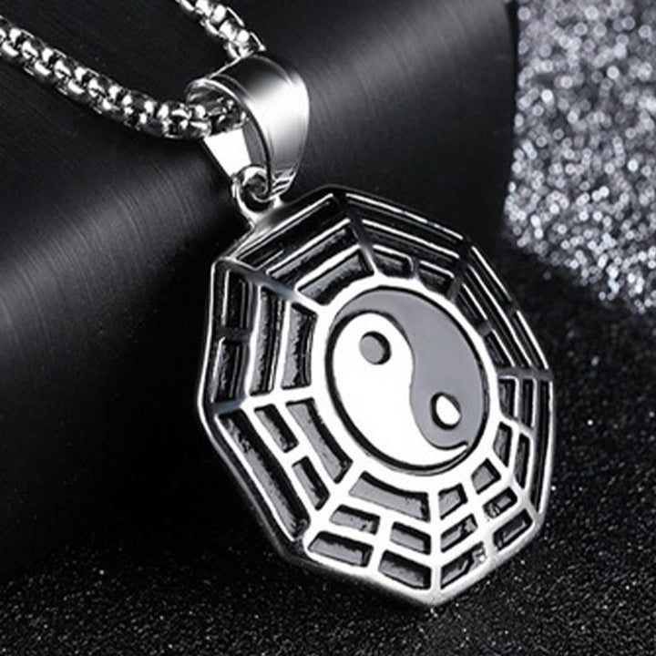 Buddha Stones Titanium Steel Bagua Yin Yang Pattern Balance Necklace Pendant - image 12