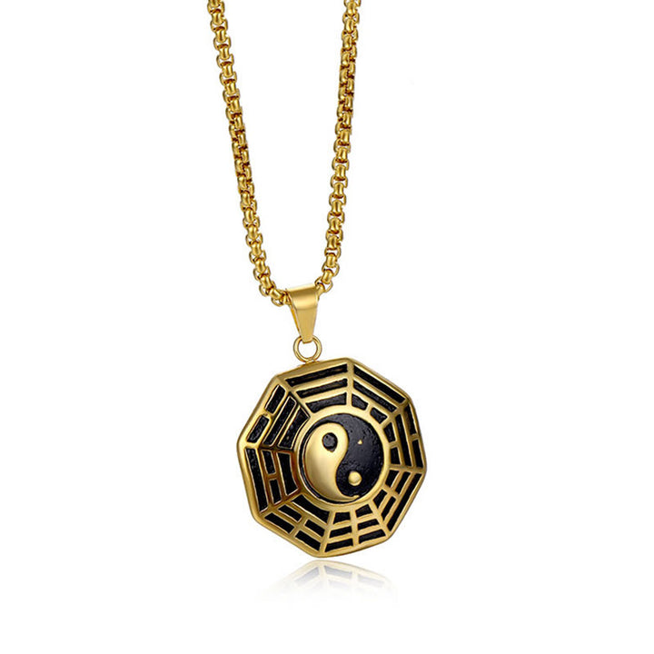 Buddha Stones Titanium Steel Bagua Yin Yang Pattern Balance Necklace Pendant - image 3