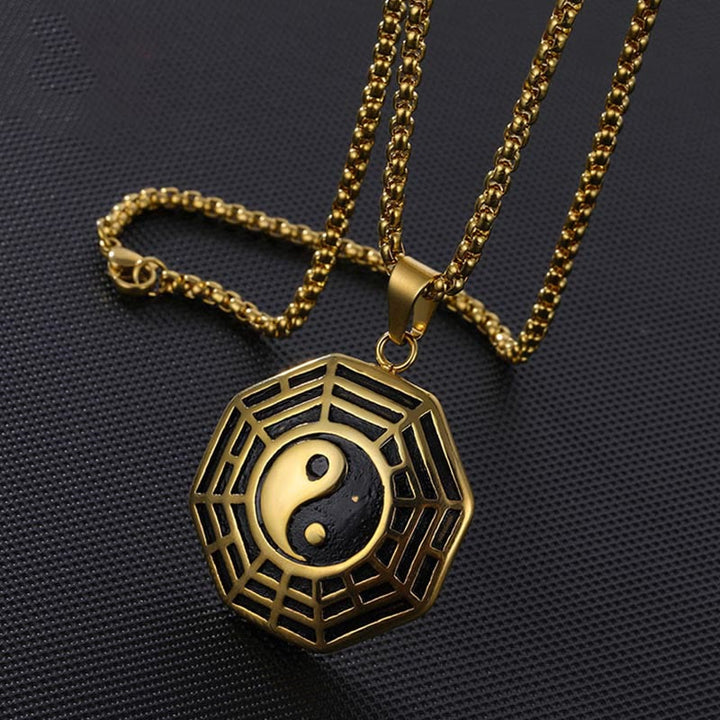 Buddha Stones Titanium Steel Bagua Yin Yang Pattern Balance Necklace Pendant - image 1