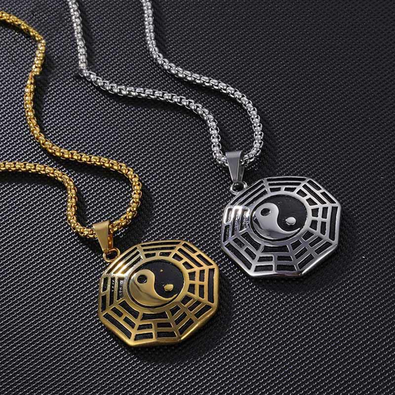 Buddha Stones Titanium Steel Bagua Yin Yang Pattern Balance Necklace Pendant - image 19