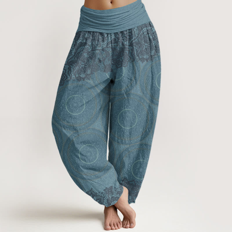Buddha Stones Cotton Casual Flowers Compass Design Women's Elastic Waist Harem Pants - SkyBlue - US22，UK/AU26，EU54 (6XL) - image 0