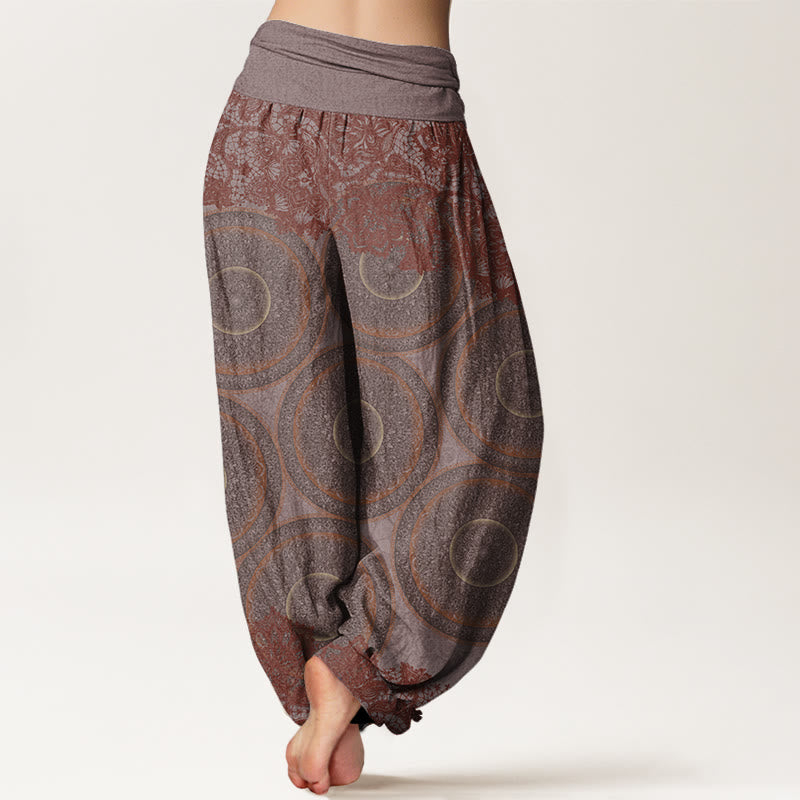 Buddha Stones Casual Flowers Compass Design Women's Elastic Waist Harem Pants - image 6