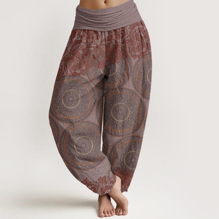 Buddha Stones Casual Flowers Compass Design Women's Elastic Waist Harem Pants - RosyBrown - US22，UK/AU26，EU54 (6XL) - image 4