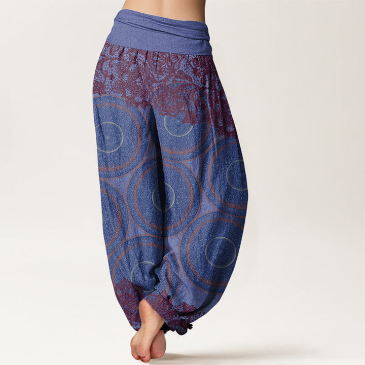 Buddha Stones Cotton Casual Flowers Compass Design Women's Elastic Waist Harem Pants - image 9