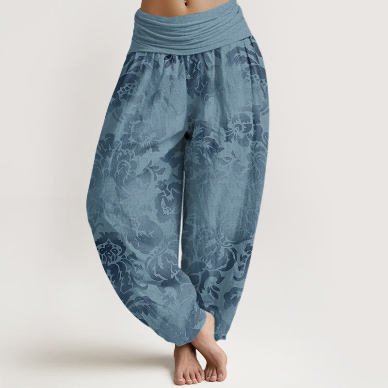 Buddha Stones Casual Flower Leaves Design Women's Elastic Waist Harem Pants - SkyBlue - US22，UK/AU26，EU54 (6XL) - image 0