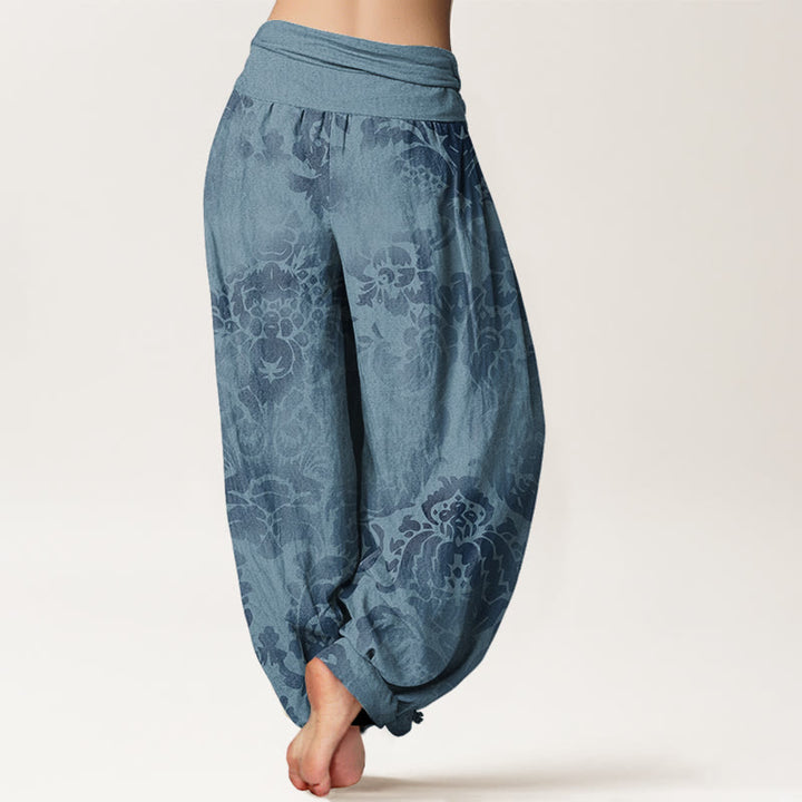 Buddha Stones Cotton Casual Flower Leaves Design Women's Elastic Waist Harem Pants - image 2