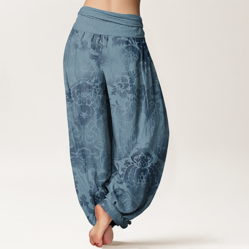 Buddha Stones Casual Flower Leaves Design Women's Elastic Waist Harem Pants - image 2