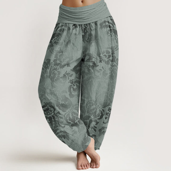 Buddha Stones Cotton Casual Flower Leaves Design Women's Elastic Waist Harem Pants - DarkSeaGreen - US22，UK/AU26，EU54 (6XL) - image 7