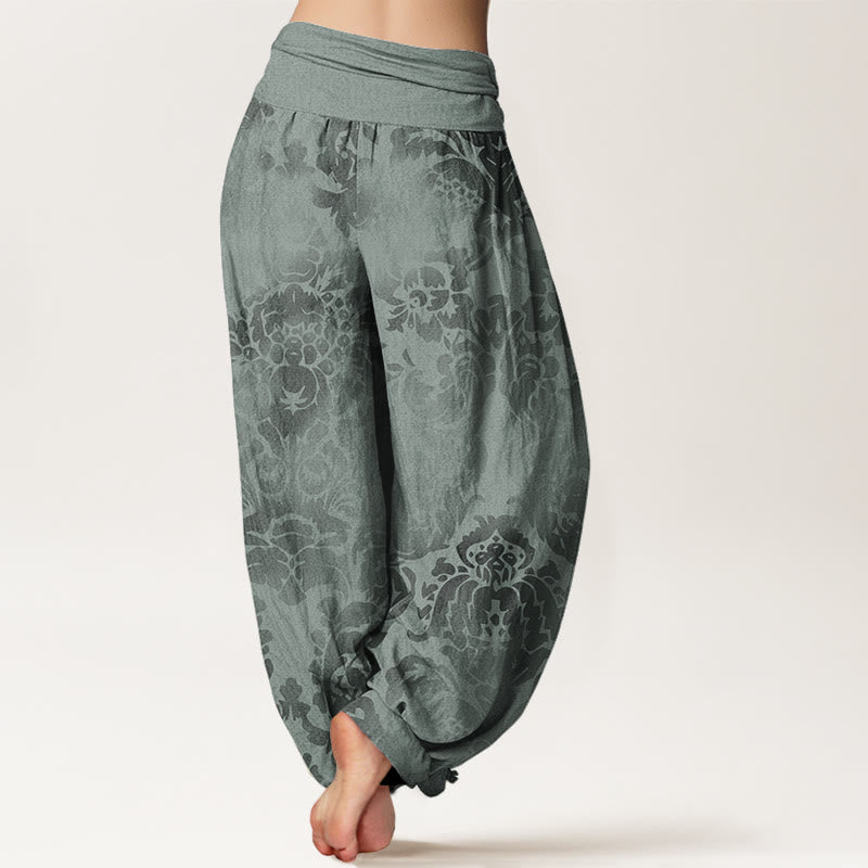 Buddha Stones Cotton Casual Flower Leaves Design Women's Elastic Waist Harem Pants - image 9