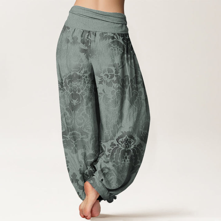 Buddha Stones Cotton Casual Flower Leaves Design Women's Elastic Waist Harem Pants - image 9