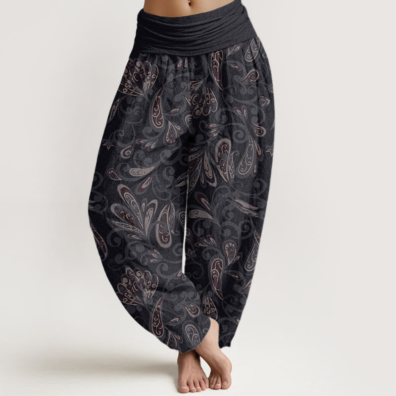Buddha Stones Casual Flower Petals Design Women's Elastic Waist Harem Pants - Black - US22，UK/AU26，EU54 (6XL) - image 0