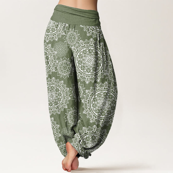 Buddha Stones Casual White Mandala Flower Design Women's Elastic Waist Harem Pants - image 2