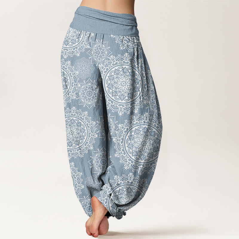 Buddha Stones Casual White Mandala Flower Design Women's Elastic Waist Harem Pants - image 6