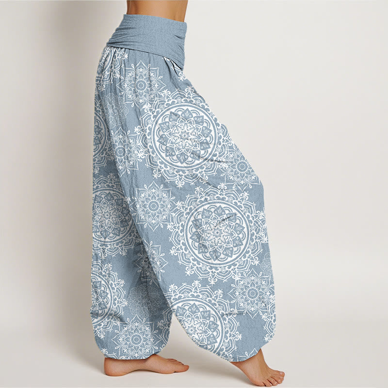 Buddha Stones Casual White Mandala Flower Design Women's Elastic Waist Harem Pants - image 5