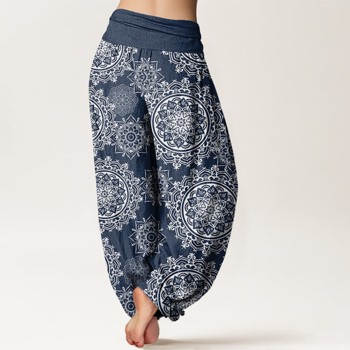 Buddha Stones Casual White Mandala Flower Design Women's Elastic Waist Harem Pants - image 9