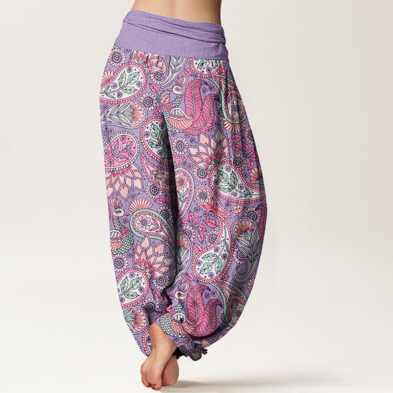 Buddha Stones Cotton Cashew Flower Peacock Sunflower Design Women's Elastic Waist Harem Pants - image 2
