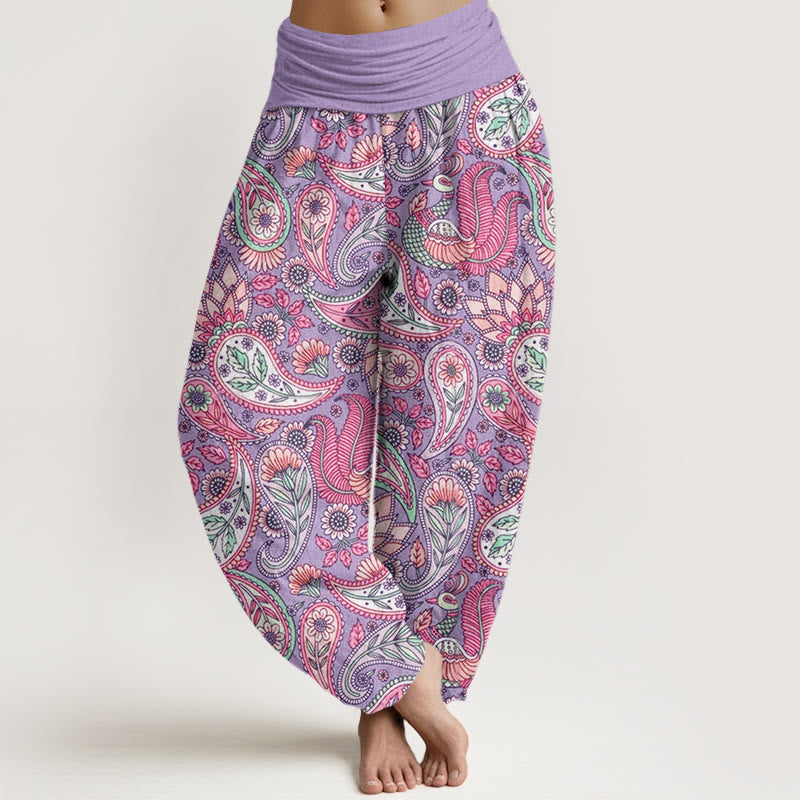 Buddha Stones Cashew Flower Peacock Sunflower Design Women's Elastic Waist Harem Pants - Plum - US22，UK/AU26，EU54 (6XL) - image 0