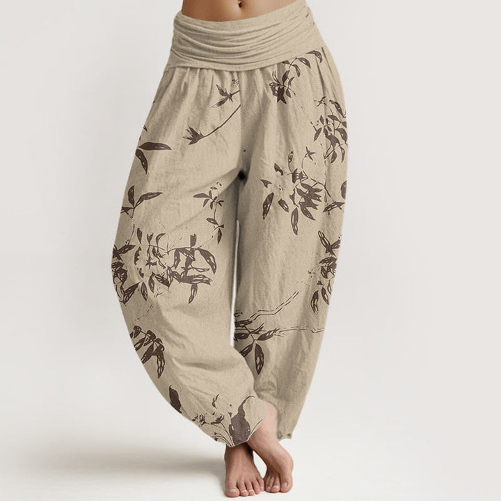 Buddha Stones Branch Pattern Women's Elastic Waist Harem Pants - Khaki - US22，UK/AU26，EU54 (6XL) - image 0