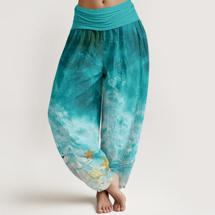 Buddha Stones Vast Ocean Pattern Women's Elastic Waist Harem Pants - LightSeaGreen - US22，UK/AU26，EU54 (6XL) - image 0