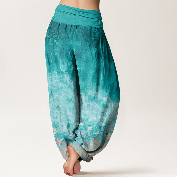 Buddha Stones Cotton Vast Ocean Pattern Women's Elastic Waist Harem Pants - image 2