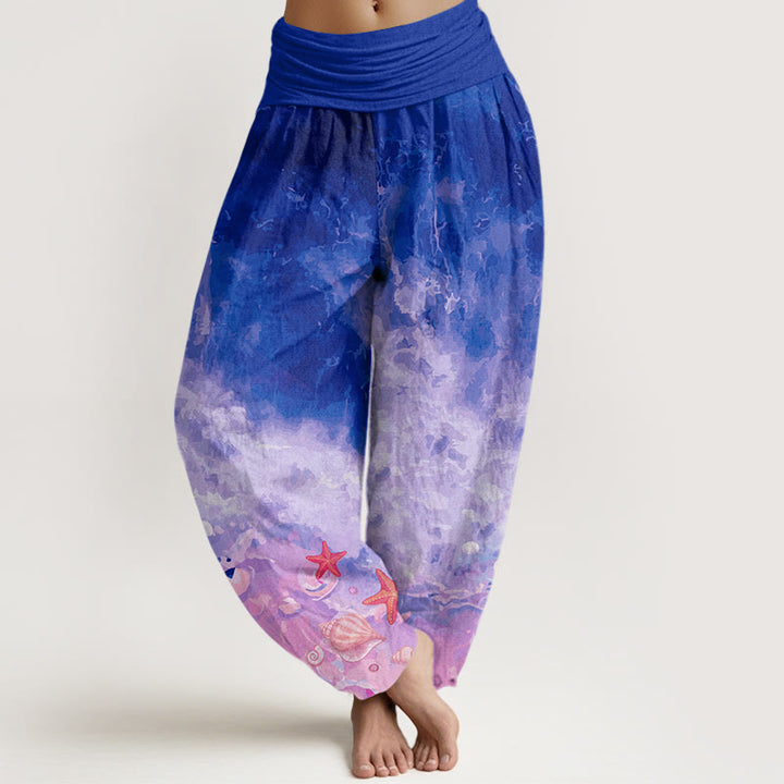 Buddha Stones Vast Ocean Pattern Women's Elastic Waist Harem Pants - DarkViolet - US22，UK/AU26，EU54 (6XL) - image 7