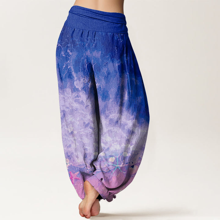 Buddha Stones Vast Ocean Pattern Women's Elastic Waist Harem Pants - image 9