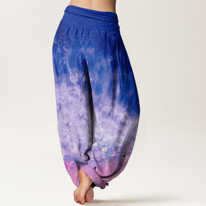 Buddha Stones Cotton Vast Ocean Pattern Women's Elastic Waist Harem Pants - image 9