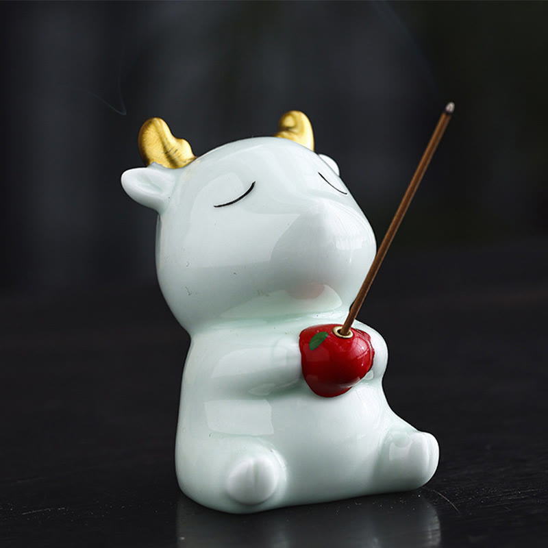 Buddha Stones Cute Deer Holder Healing Ceramic Incense Burner Desk Decoration - Lightblue Deer 6.1*5.7*8.7cm - image 8