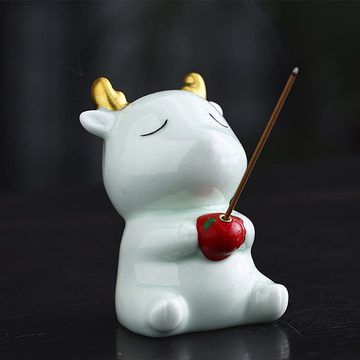 Buddha Stones Cute Deer Holder Healing Ceramic Incense Burner Desk Decoration - Lightblue Deer 6.1*5.7*8.7cm - image 8