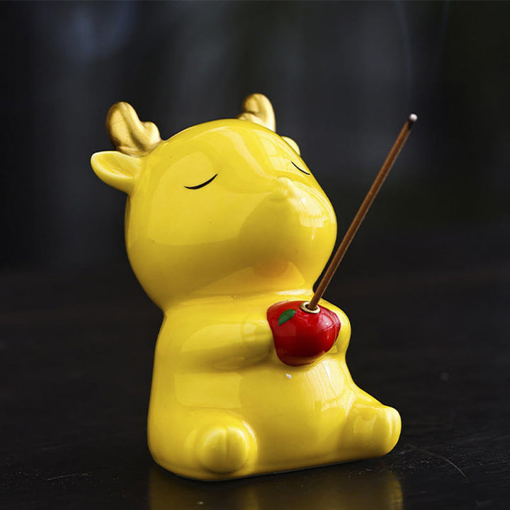 Buddha Stones Cute Deer Holder Healing Ceramic Incense Burner Desk Decoration - Yellow Deer 6.1*5.7*8.7cm - image 7