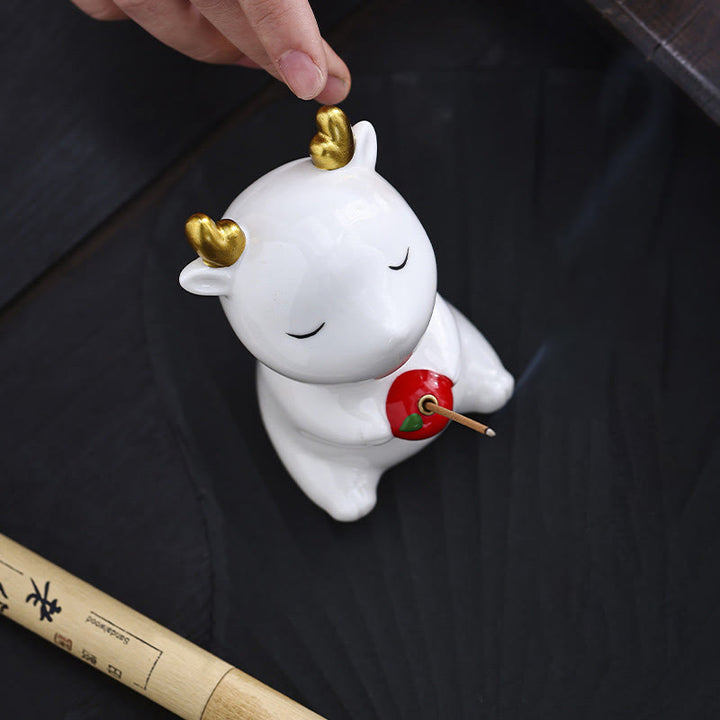 Buddha Stones Cute Deer Holder Healing Ceramic Incense Burner Desk Decoration - image 5