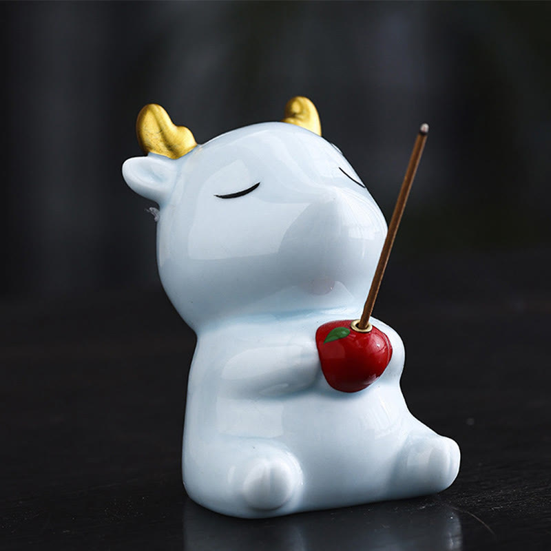 Buddha Stones Cute Deer Holder Healing Ceramic Incense Burner Desk Decoration - Blue Deer 6.1*5.7*8.7cm - image 12