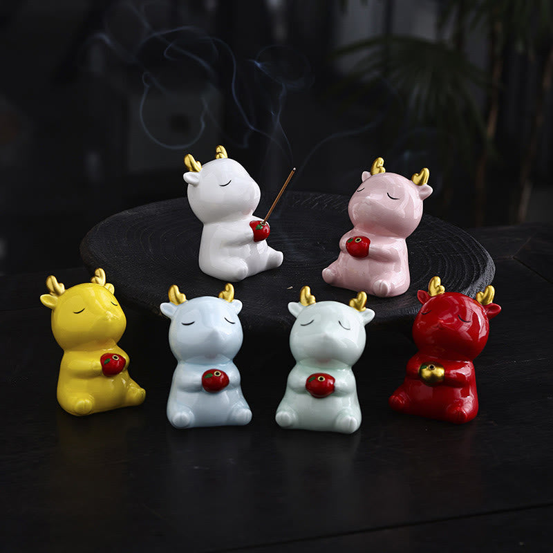 Buddha Stones Cute Deer Holder Healing Ceramic Incense Burner Desk Decoration - White Deer 6.1*5.7*8.7cm - image 0
