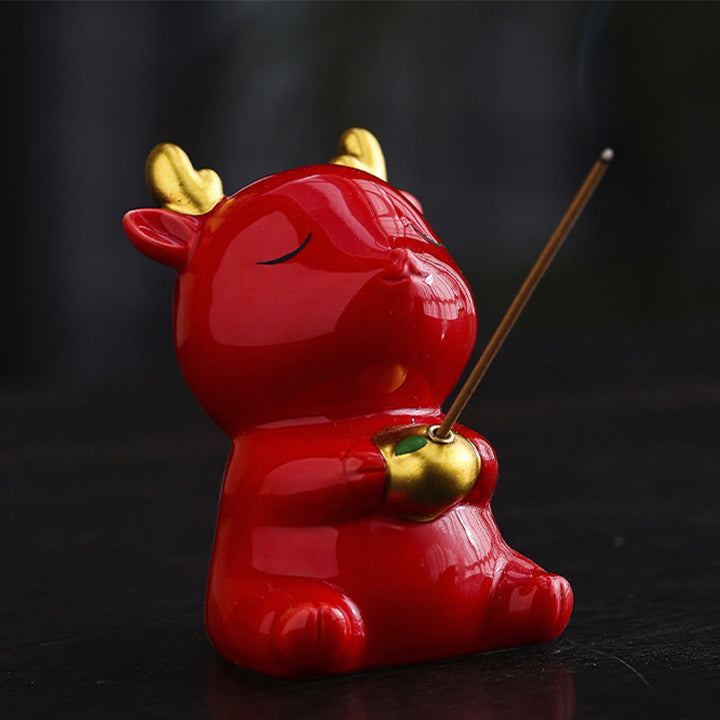 Buddha Stones Cute Deer Holder Healing Ceramic Incense Burner Desk Decoration - Red Deer 6.1*5.7*8.7cm - image 13