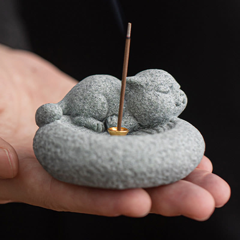 Buddha Stones Cute Lazy Standing Cat Healing Incense Burner Desk Decoration - image 20
