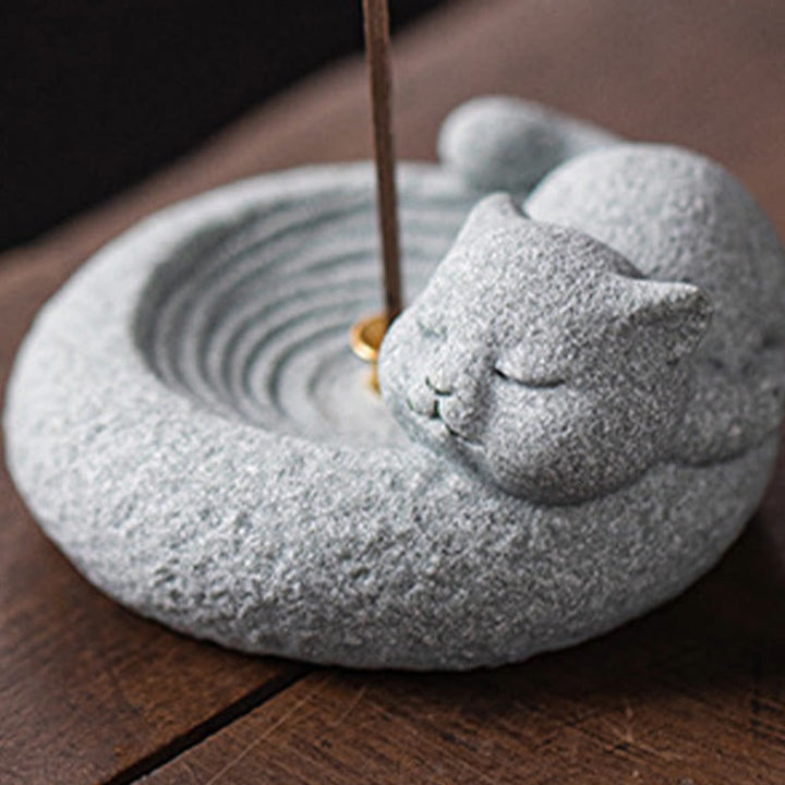 Buddha Stones Cute Lazy Standing Cat Healing Incense Burner Desk Decoration - image 23